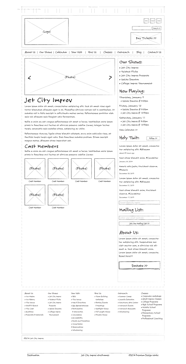 Jet City Improv Desination Page Wireframes