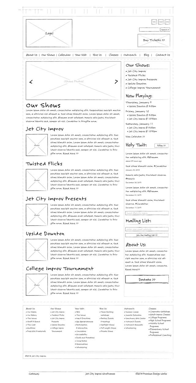 Jet City Improv Gateway Page Wireframes