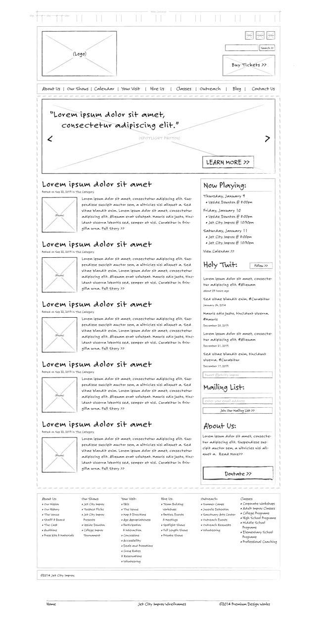 Jet City Improv Home Page Wireframes