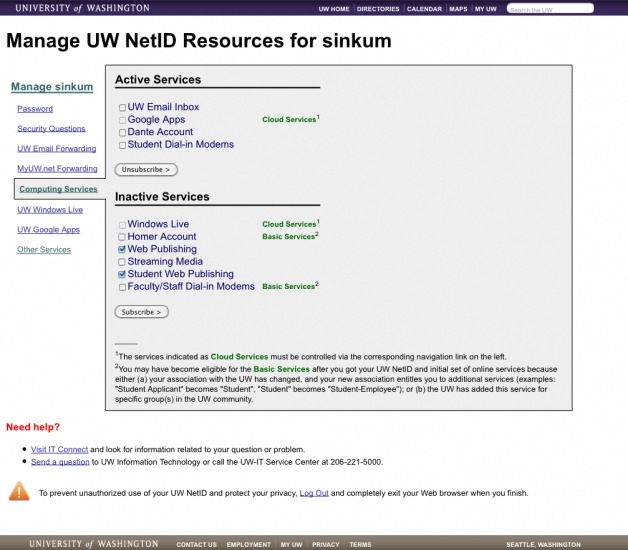 Activate Your University of Washington’s Web Server Account