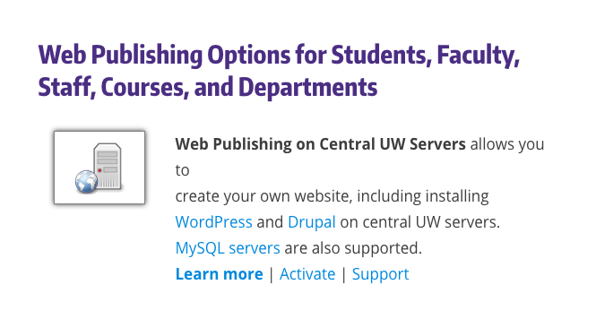 Web Publishing Options for Students, Faculty, Staff, Courses, and Departments