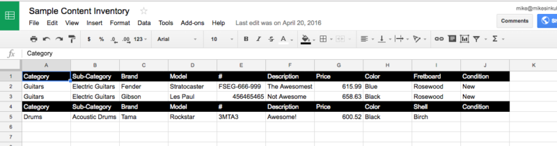 Content Inventory Example