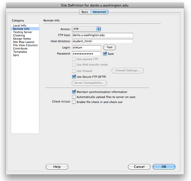 Define Your Remote Information in DreamWeaver