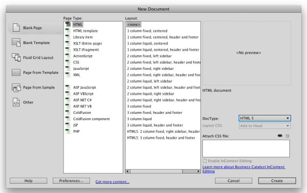 Create a Blank HTML5 Page